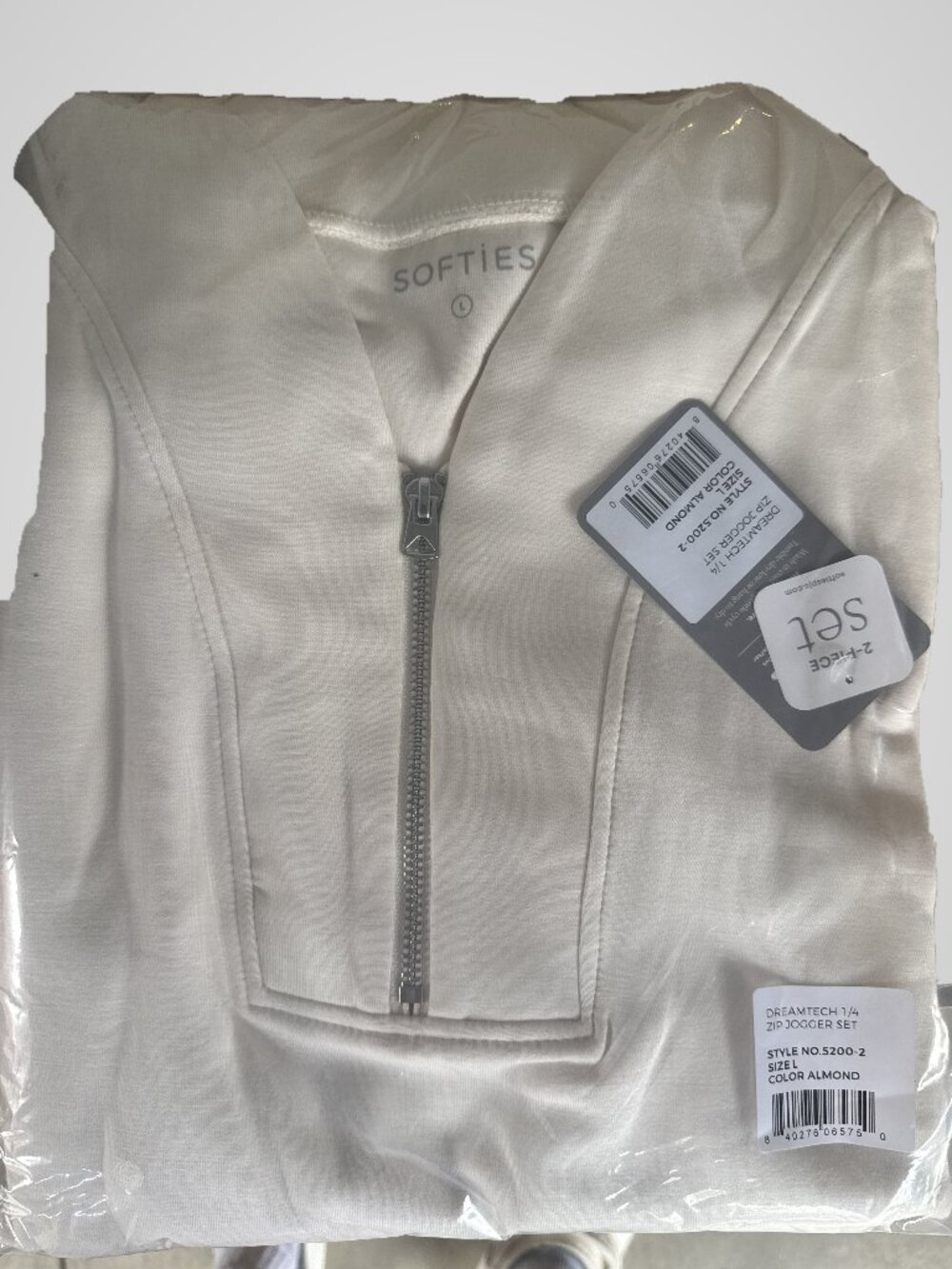 NWT Softies DreamTech 1/4 Zip Jogger Set Women's Large Almond 2-Piece